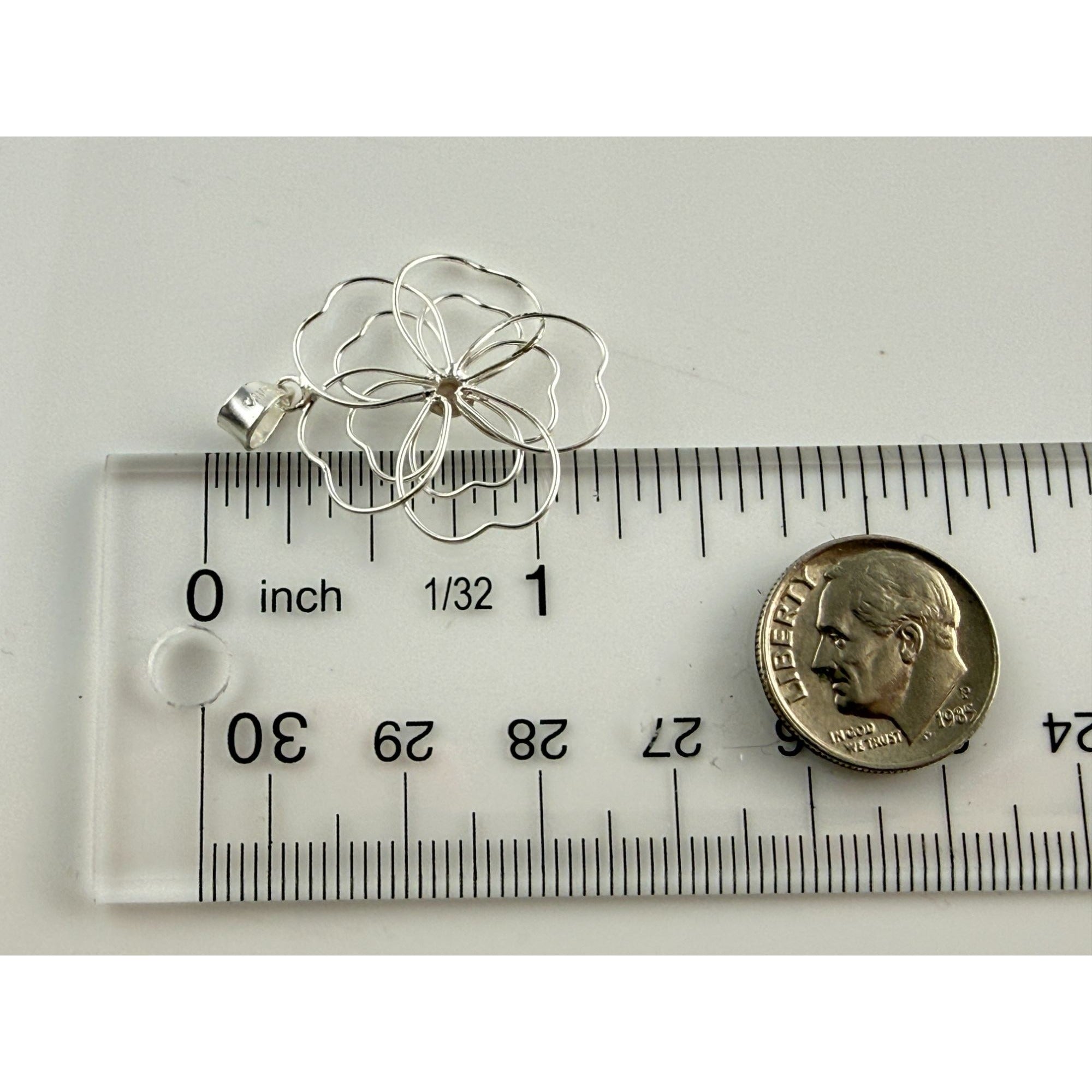 Marsala CW Sterling Silver Wire Flower Pendant 1g Weight 1.25 Inch Length