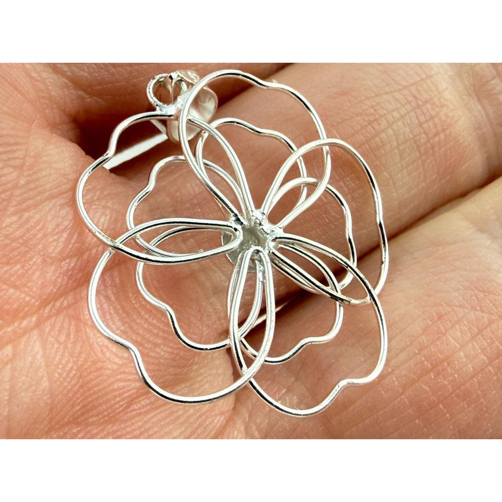 Marsala CW Sterling Silver Wire Flower Pendant 1g Weight 1.25 Inch Length