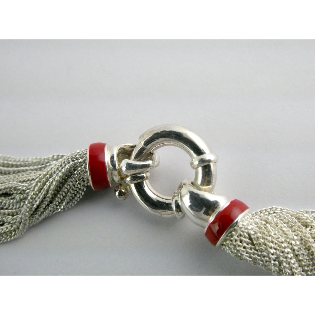 Tiffany & Co Sterling Silver Red Enamel Multi Strand Chain Necklace 17 Inch 925