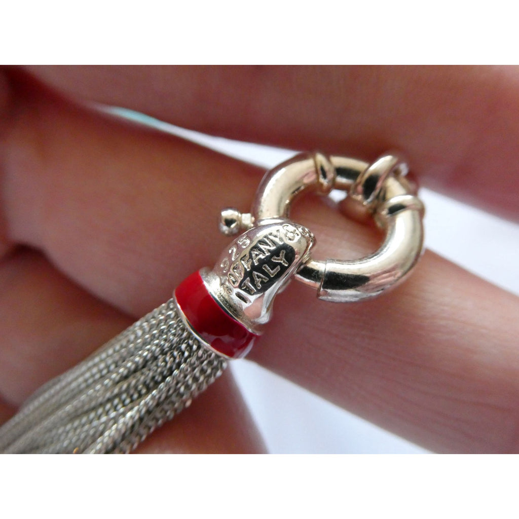 Tiffany & Co Sterling Silver Red Enamel Multi Strand Chain Necklace 17 Inch 925