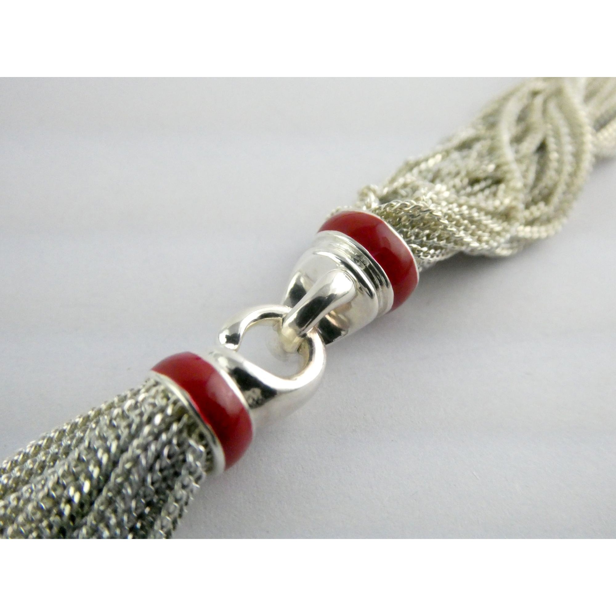 Tiffany & Co Sterling Silver Red Enamel Multi Strand Chain Necklace 17 Inch 925