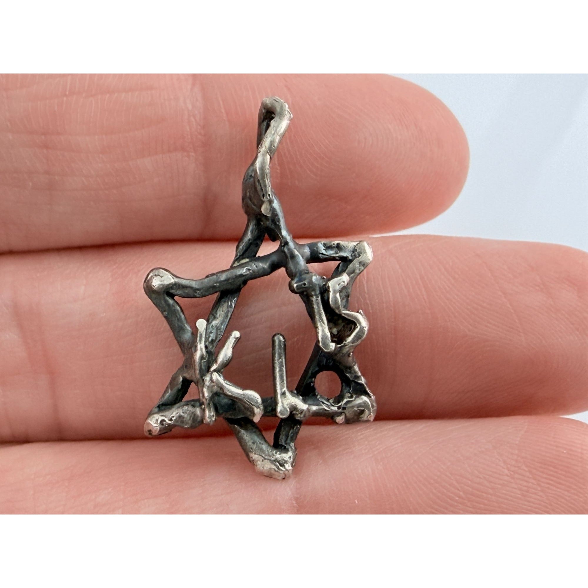 Vintage Sterling Silver Lettered Design Star of David Pendant 3.7g 1.25 Inch