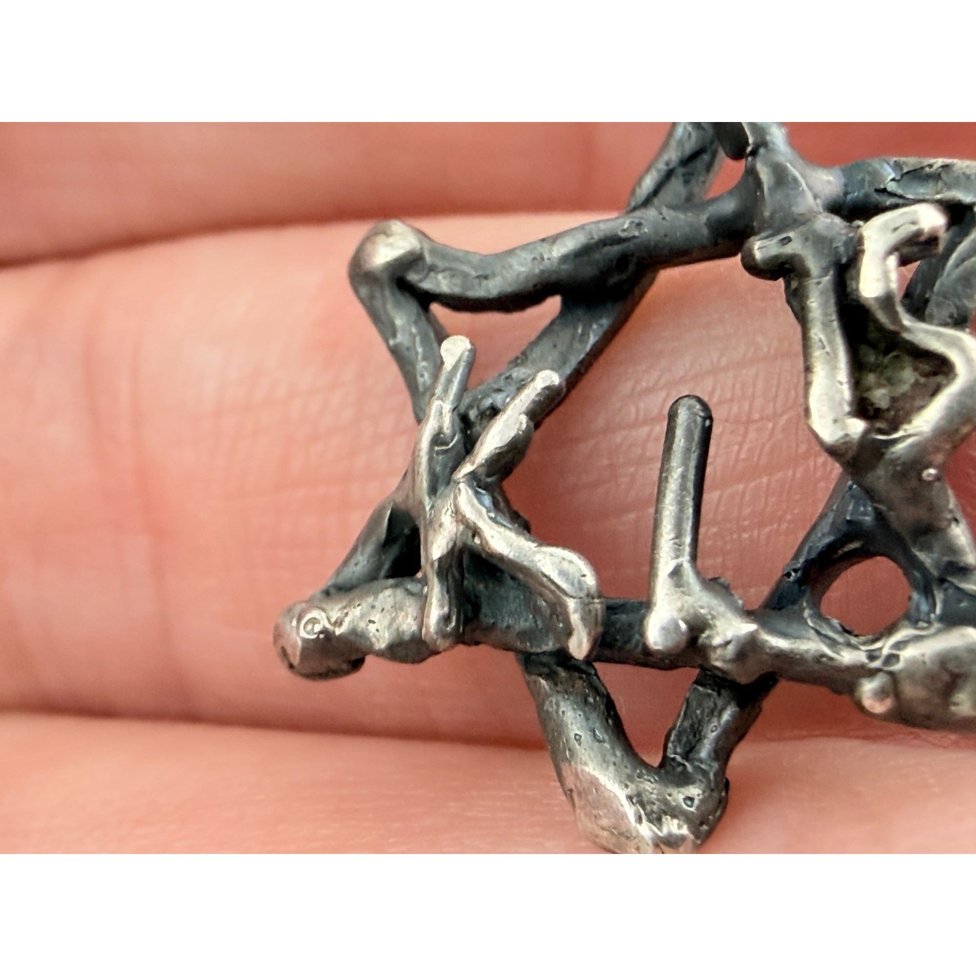 Vintage Sterling Silver Lettered Design Star of David Pendant 3.7g 1.25 Inch