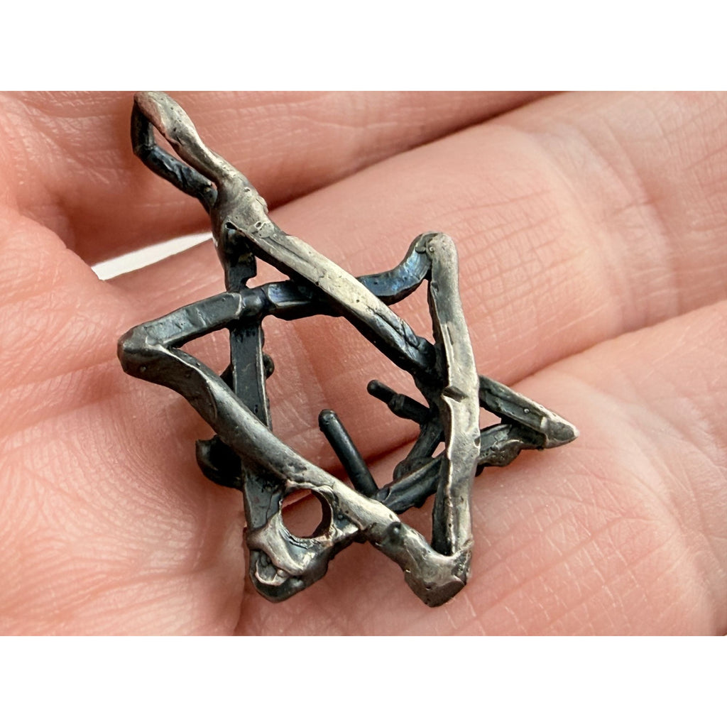 Vintage Sterling Silver Lettered Design Star of David Pendant 3.7g 1.25 Inch