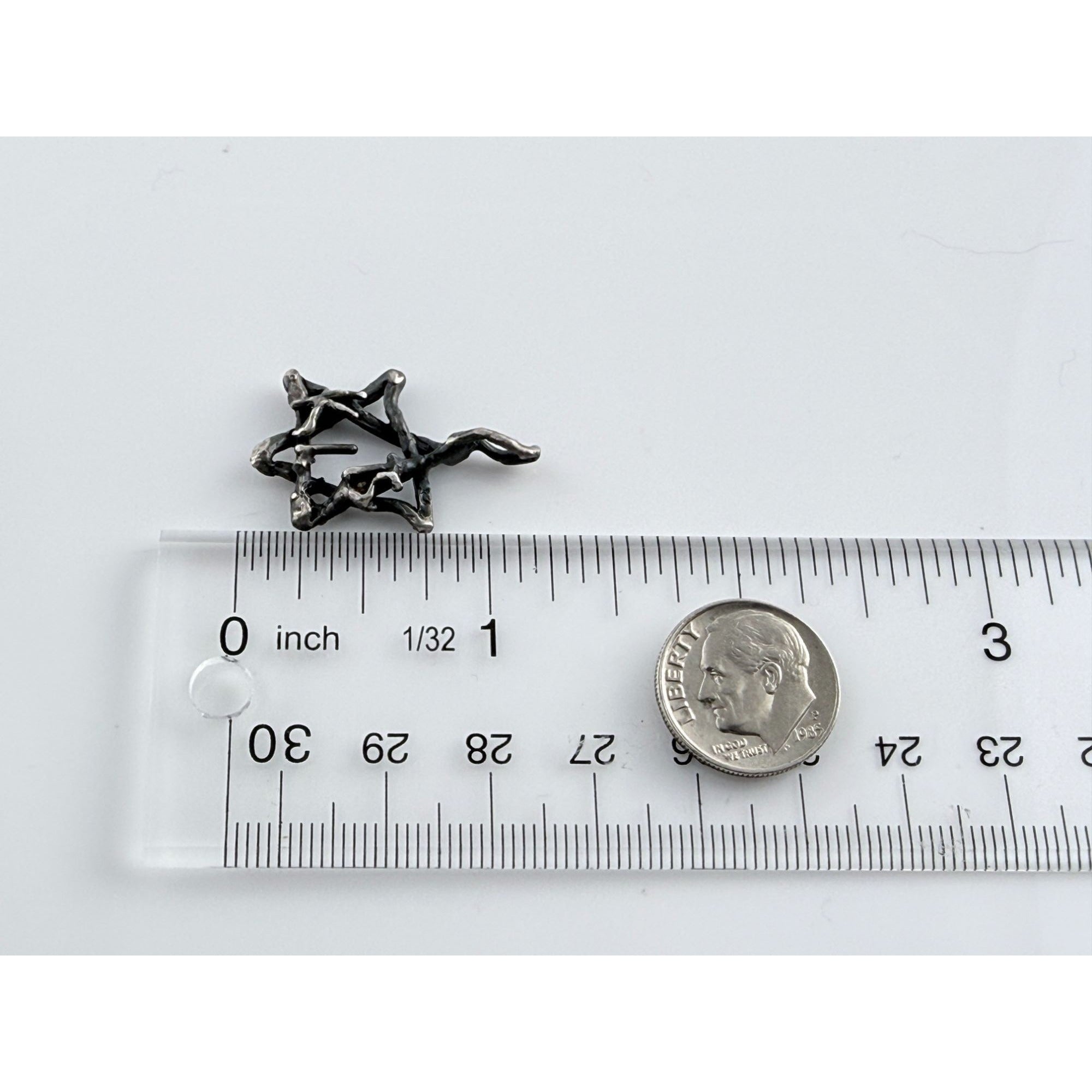 Vintage Sterling Silver Lettered Design Star of David Pendant 3.7g 1.25 Inch