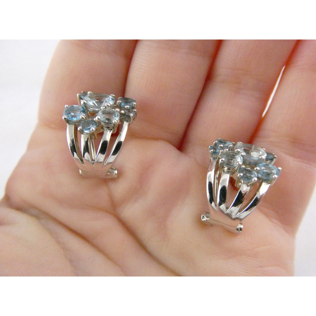 EA Designer Sterling Silver Multi Blue Topaz Earrings 925 7.3g 18mm Length