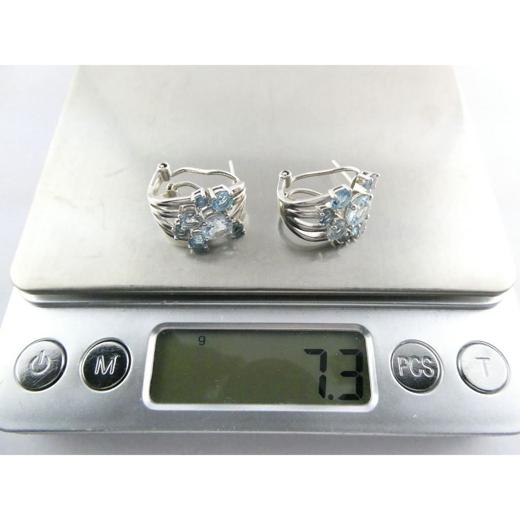 EA Designer Sterling Silver Multi Blue Topaz Earrings 925 7.3g 18mm Length