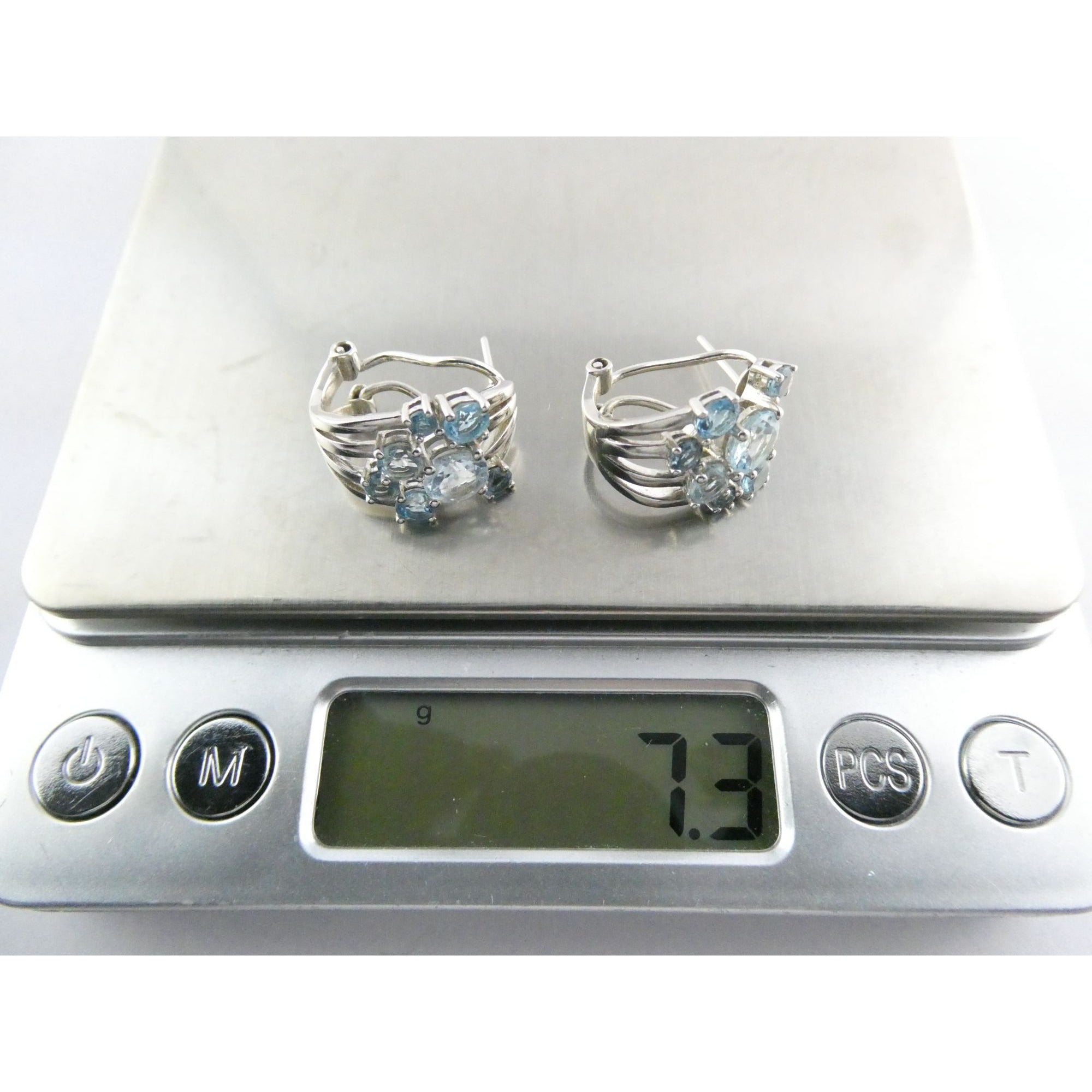 EA Designer Sterling Silver Multi Blue Topaz Earrings 925 7.3g 18mm Length