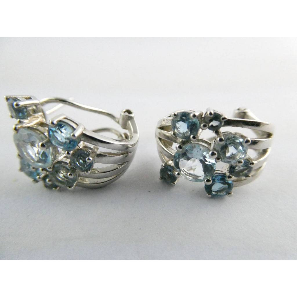 EA Designer Sterling Silver Multi Blue Topaz Earrings 925 7.3g 18mm Length