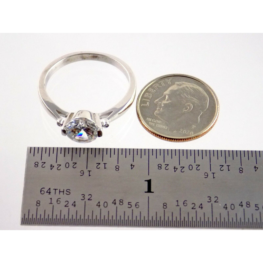 Silver Plated White Cubic Zirconia Solitaire Ring Round Cut CZ 2.9g Size 7.75