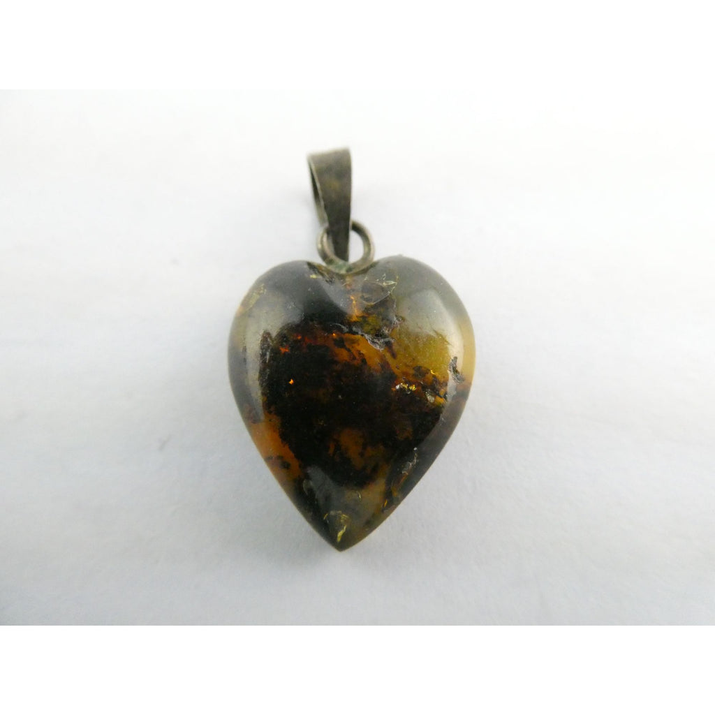 Vintage Sterling Silver Bail Carved Amber Heart Pendant 1.6g 27mm Length