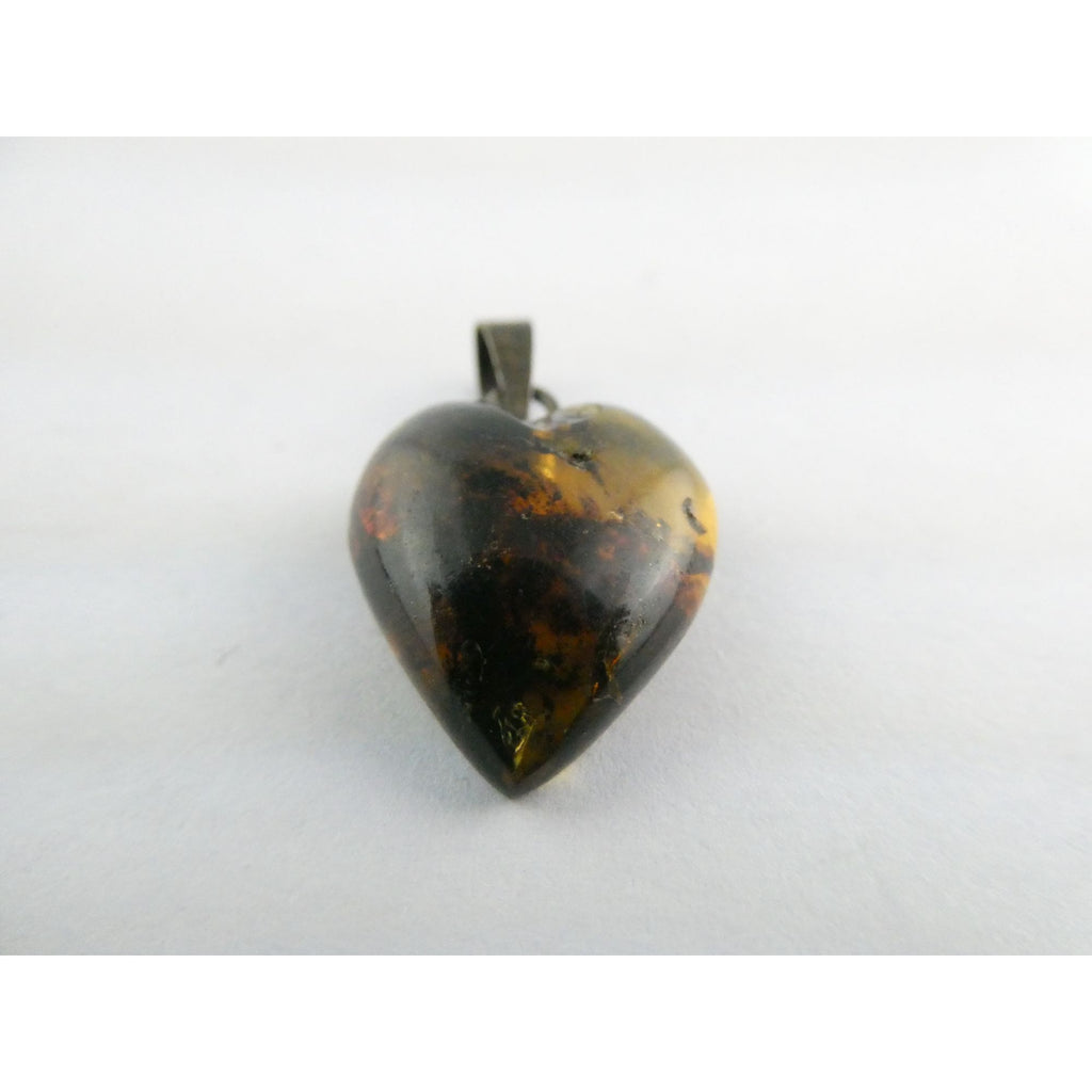 Vintage Sterling Silver Bail Carved Amber Heart Pendant 1.6g 27mm Length