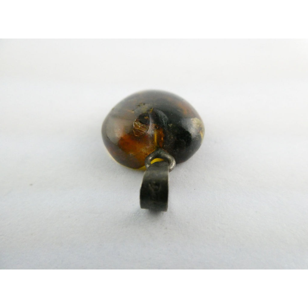 Vintage Sterling Silver Bail Carved Amber Heart Pendant 1.6g 27mm Length