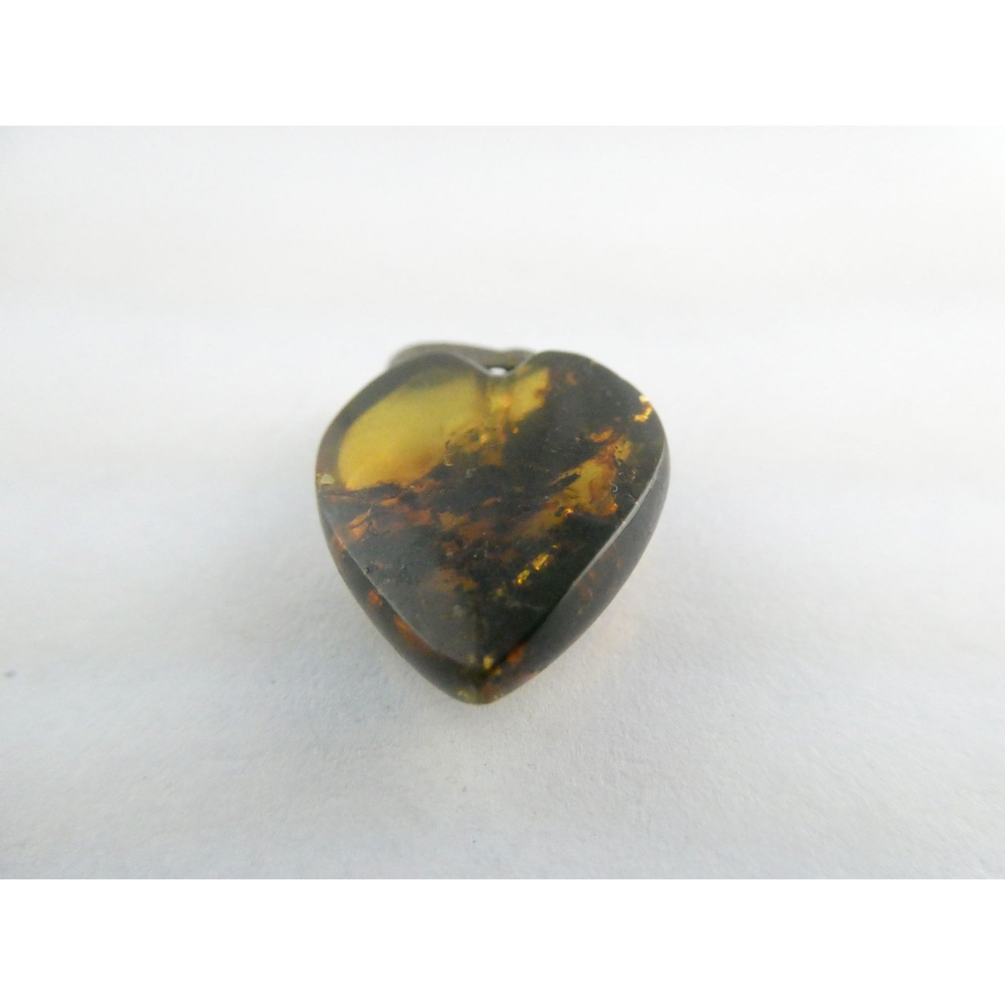 Vintage Sterling Silver Bail Carved Amber Heart Pendant 1.6g 27mm Length