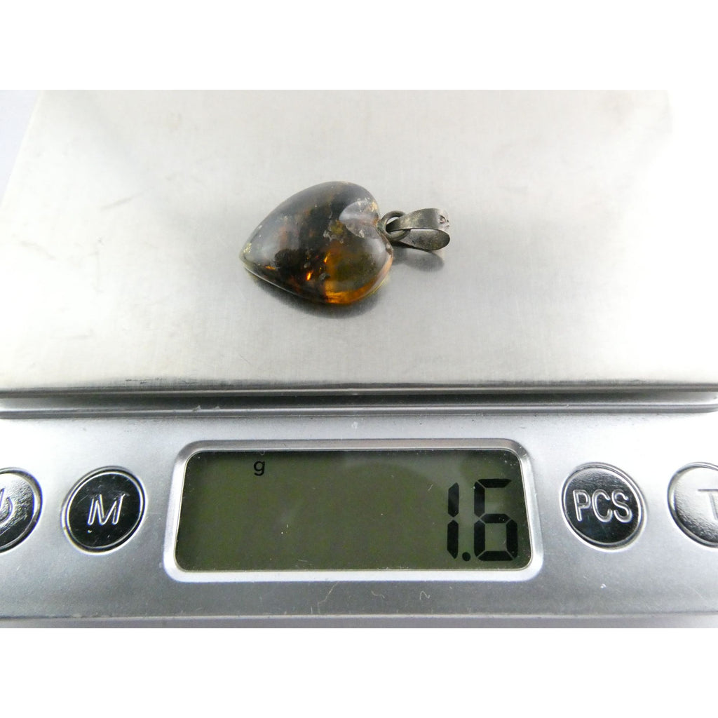 Vintage Sterling Silver Bail Carved Amber Heart Pendant 1.6g 27mm Length
