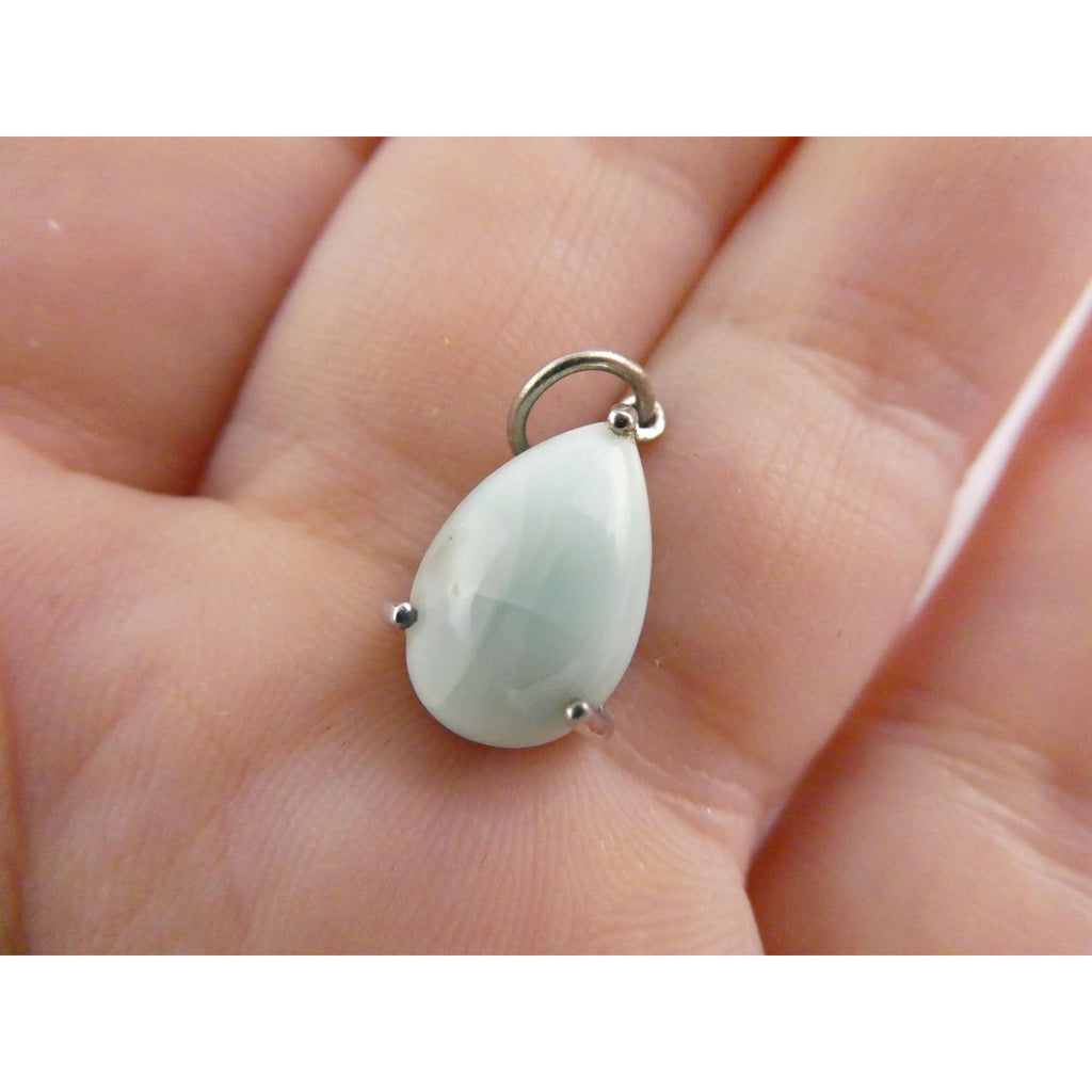Sterling Silver Pale Larimar Cabochon Teardrop Pendant 1.5g .75 Inch Small Flaw
