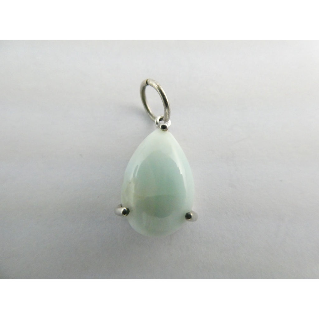 Sterling Silver Pale Larimar Cabochon Teardrop Pendant 1.5g .75 Inch Small Flaw