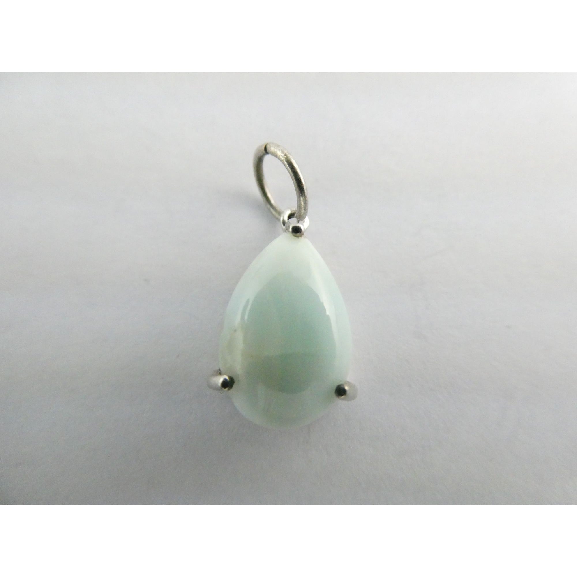 Sterling Silver Pale Larimar Cabochon Teardrop Pendant 1.5g .75 Inch Small Flaw