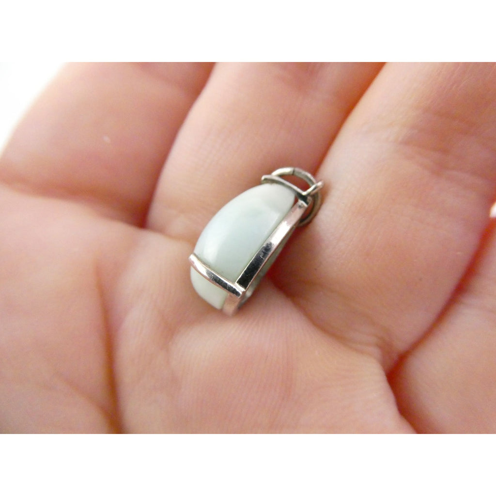Sterling Silver Pale Larimar Cabochon Teardrop Pendant 1.5g .75 Inch Small Flaw