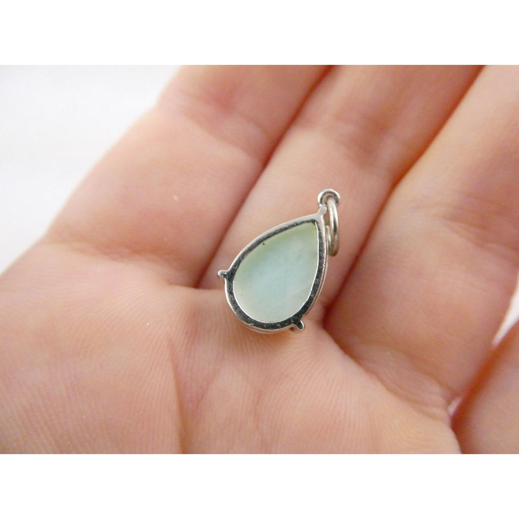 Sterling Silver Pale Larimar Cabochon Teardrop Pendant 1.5g .75 Inch Small Flaw