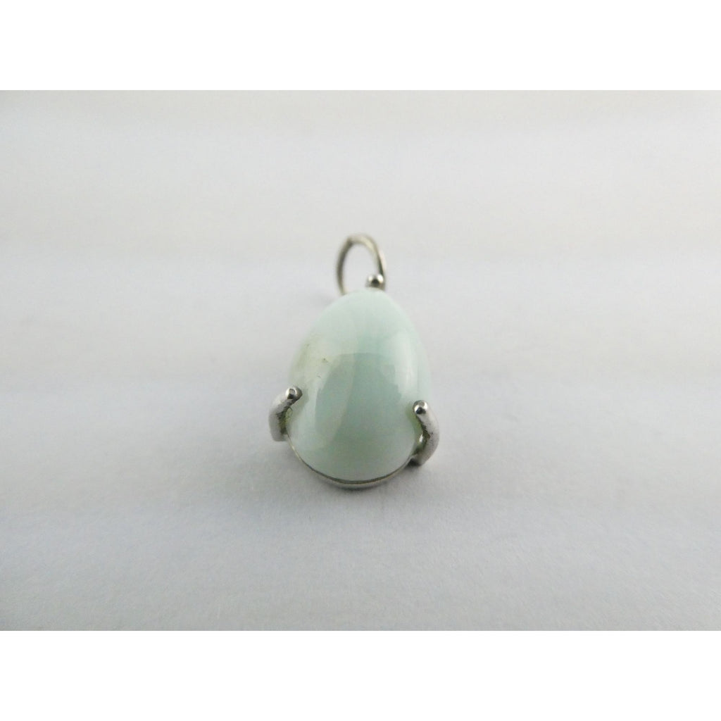 Sterling Silver Pale Larimar Cabochon Teardrop Pendant 1.5g .75 Inch Small Flaw
