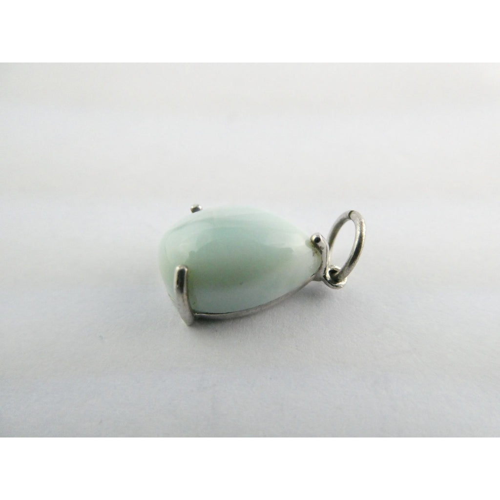 Sterling Silver Pale Larimar Cabochon Teardrop Pendant 1.5g .75 Inch Small Flaw