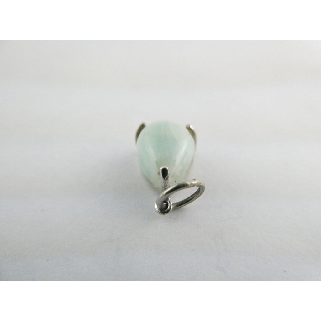 Sterling Silver Pale Larimar Cabochon Teardrop Pendant 1.5g .75 Inch Small Flaw