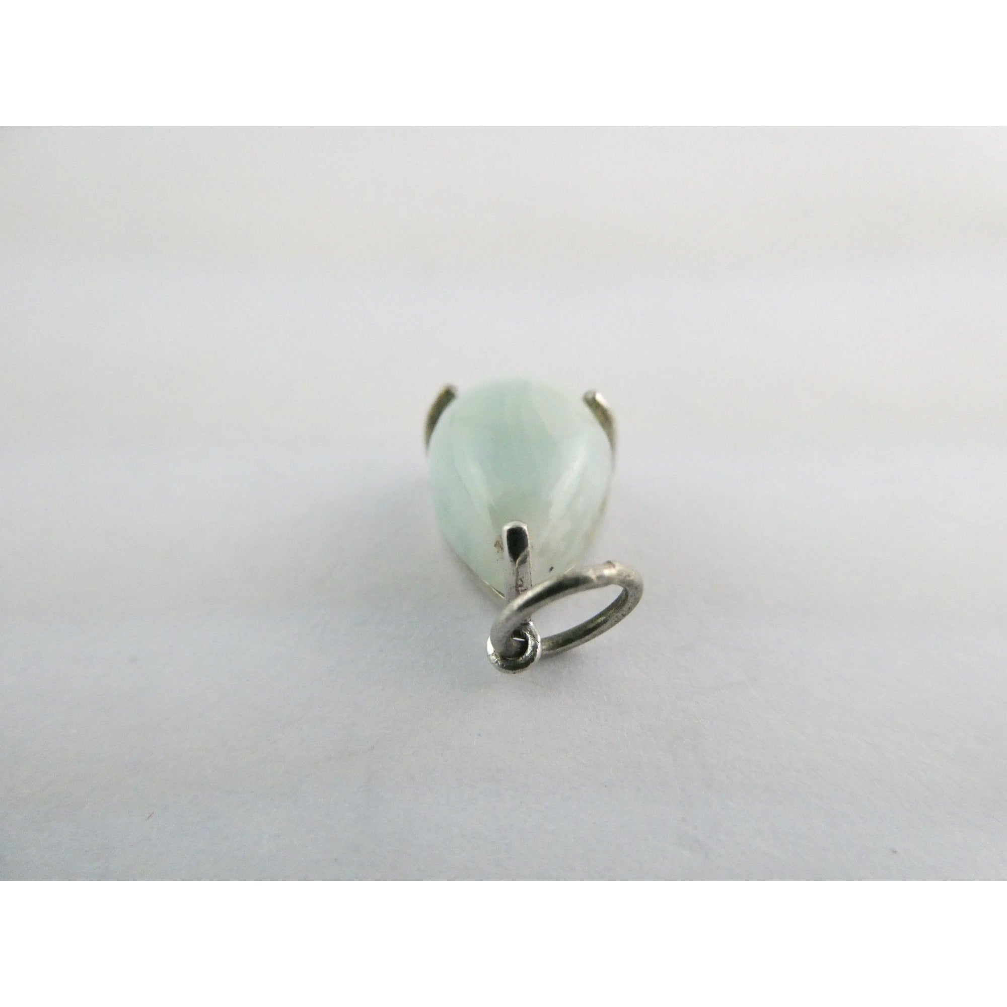 Sterling Silver Pale Larimar Cabochon Teardrop Pendant 1.5g .75 Inch Small Flaw