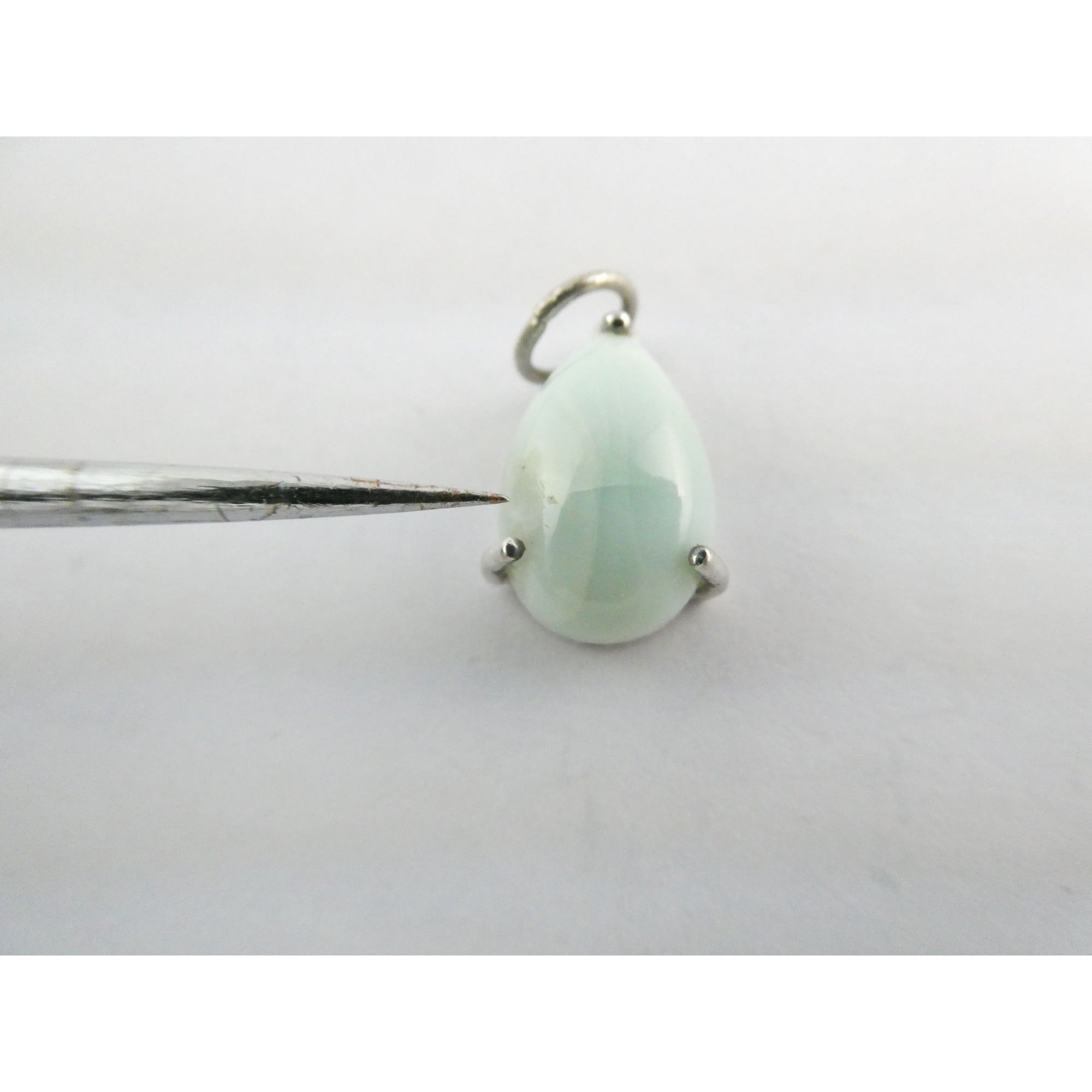 Sterling Silver Pale Larimar Cabochon Teardrop Pendant 1.5g .75 Inch Small Flaw