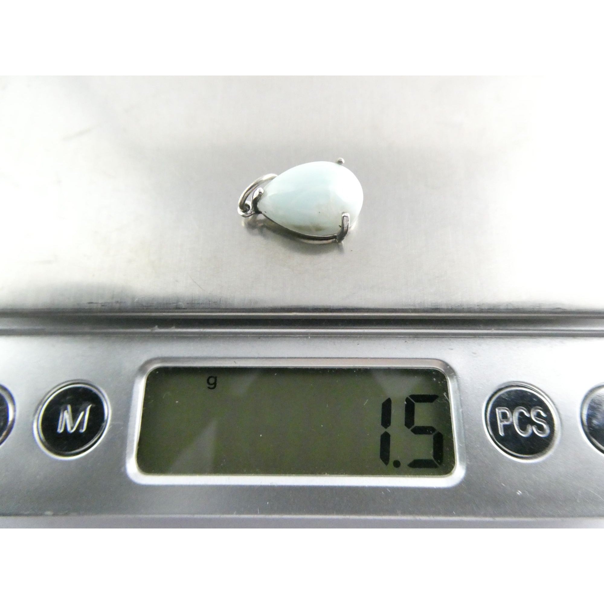Sterling Silver Pale Larimar Cabochon Teardrop Pendant 1.5g .75 Inch Small Flaw
