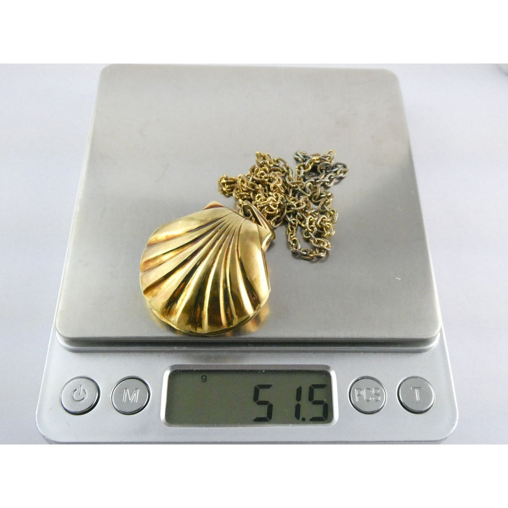Vintage Ernest Borel Swiss Gold Plated Seashell Watch Pendant Necklace WORKING