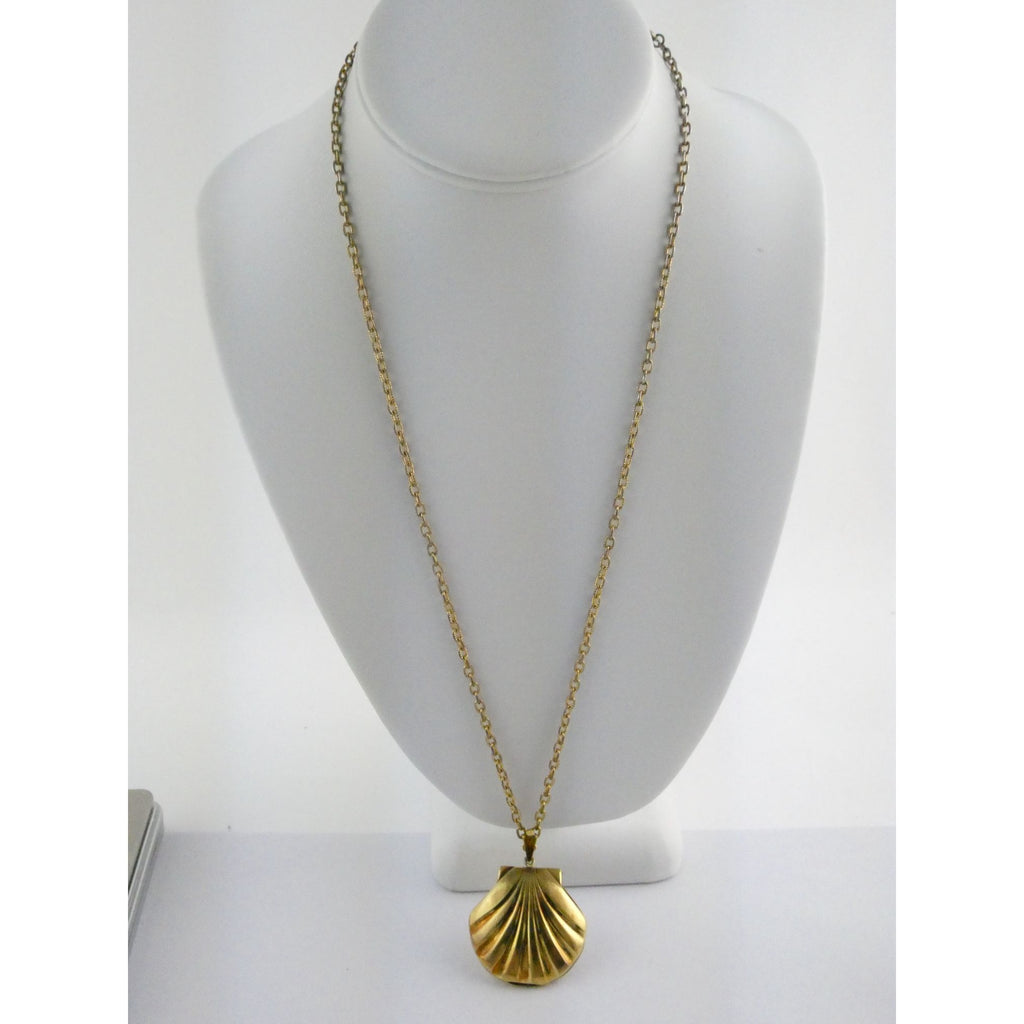 Vintage Ernest Borel Swiss Gold Plated Seashell Watch Pendant Necklace WORKING