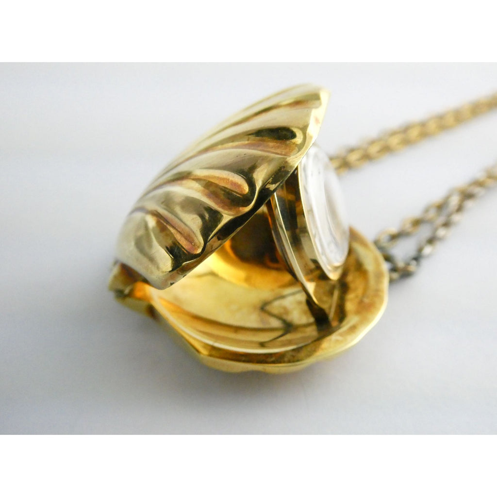 Vintage Ernest Borel Swiss Gold Plated Seashell Watch Pendant Necklace WORKING