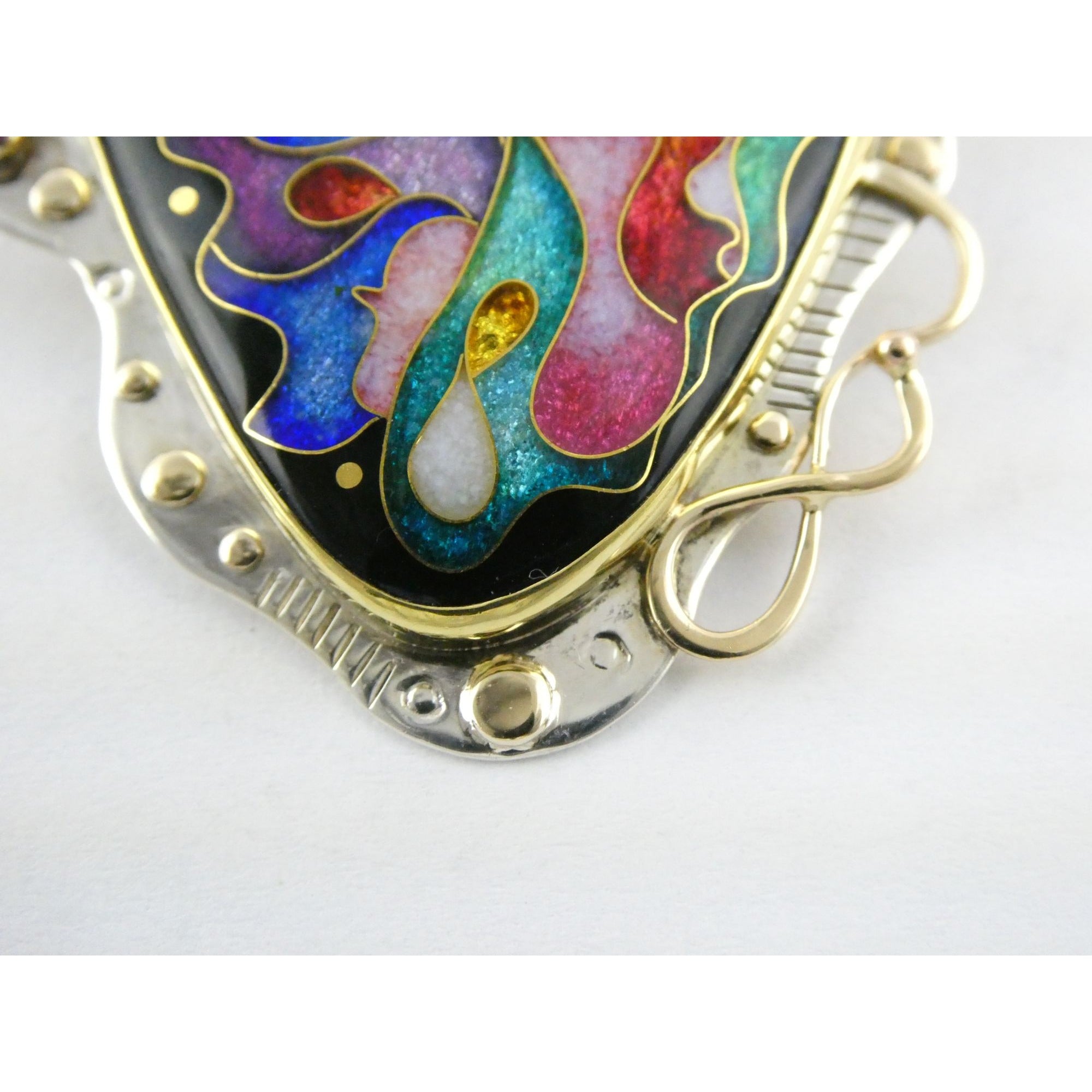 Alexa and Peter Smarsh Sterling Silver 14k 22k Gold Enamel Pearl Pin Pendant