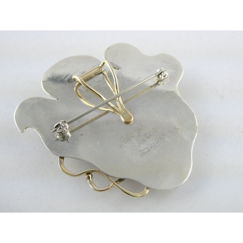 Alexa and Peter Smarsh Sterling Silver 14k 22k Gold Enamel Pearl Pin Pendant