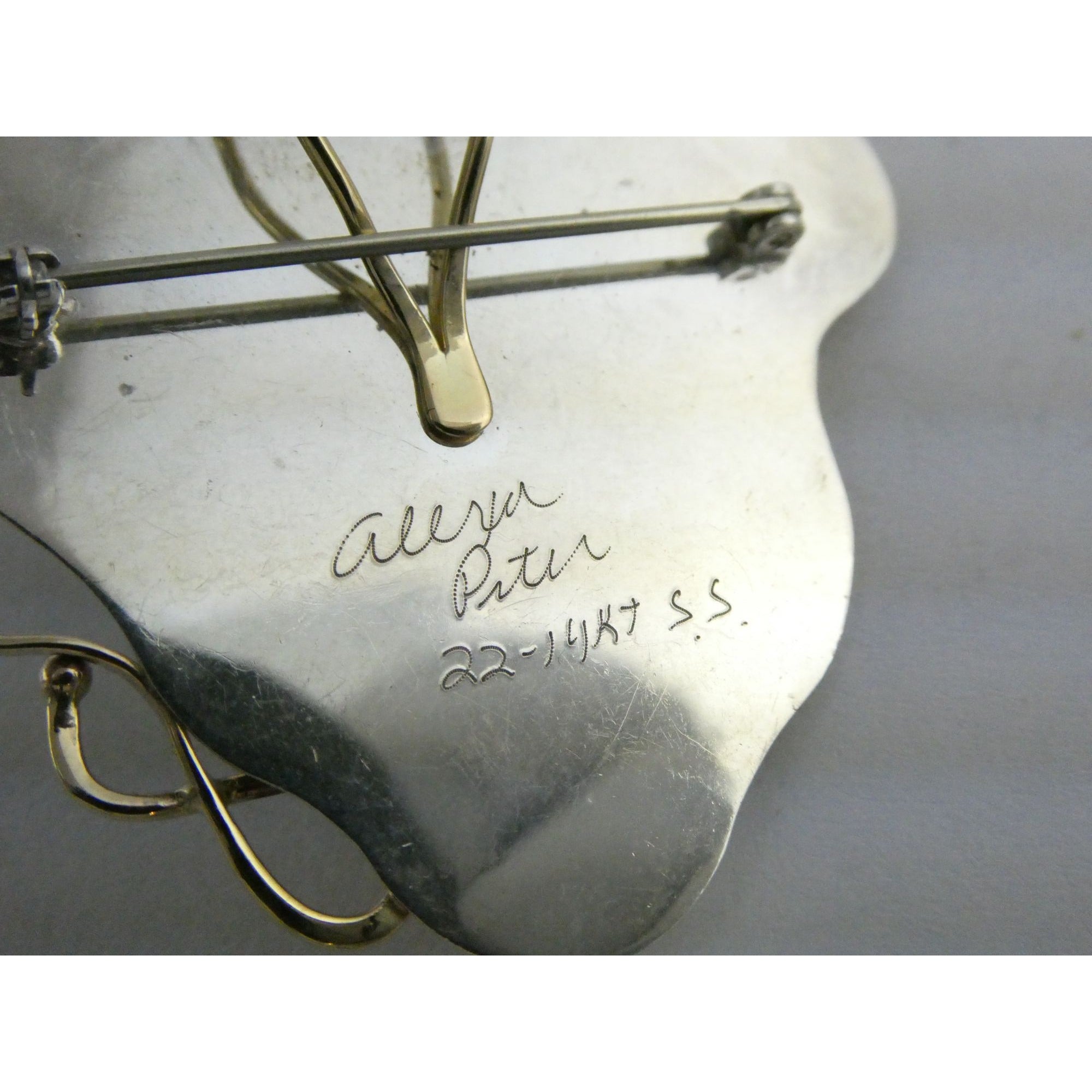 Alexa and Peter Smarsh Sterling Silver 14k 22k Gold Enamel Pearl Pin Pendant