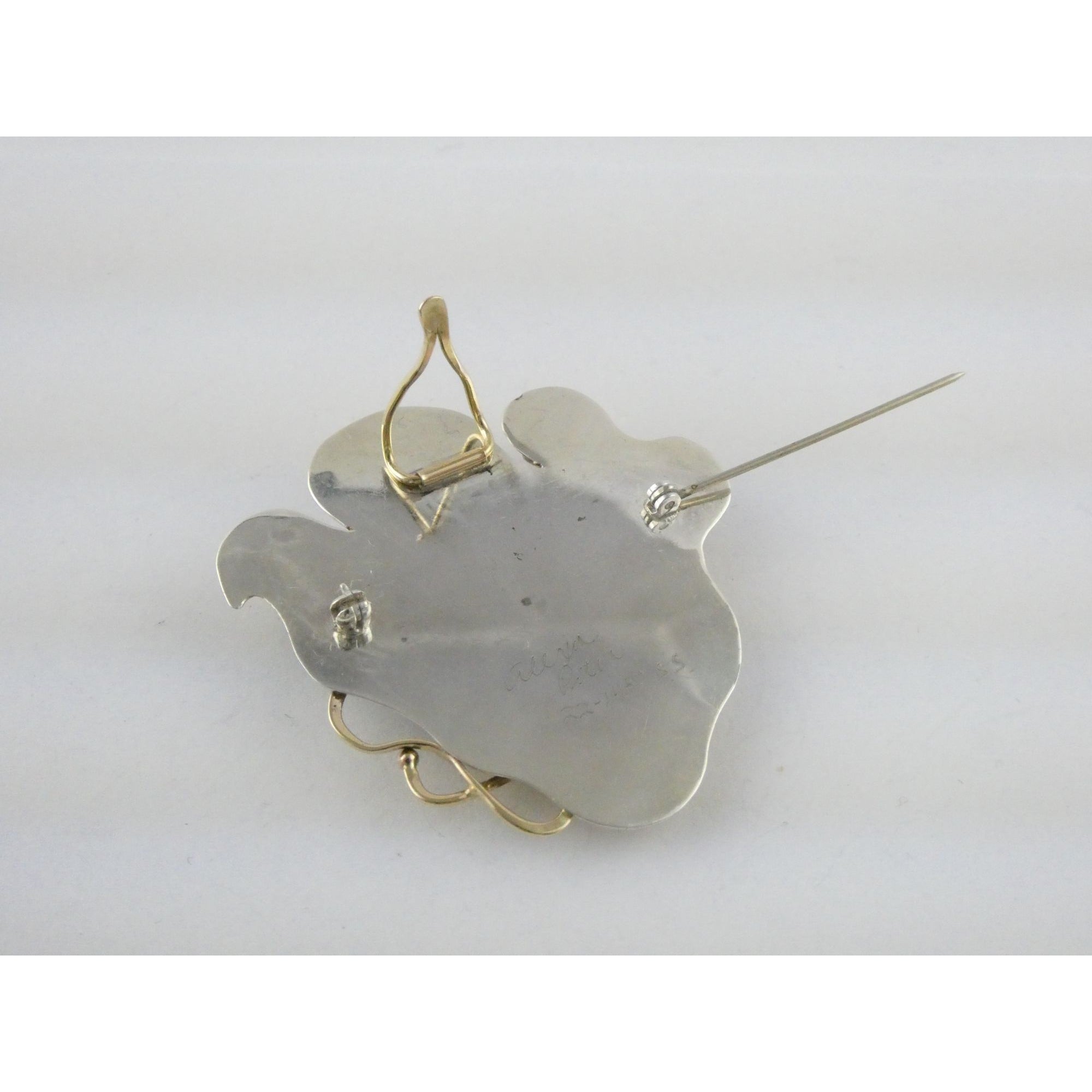 Alexa and Peter Smarsh Sterling Silver 14k 22k Gold Enamel Pearl Pin Pendant