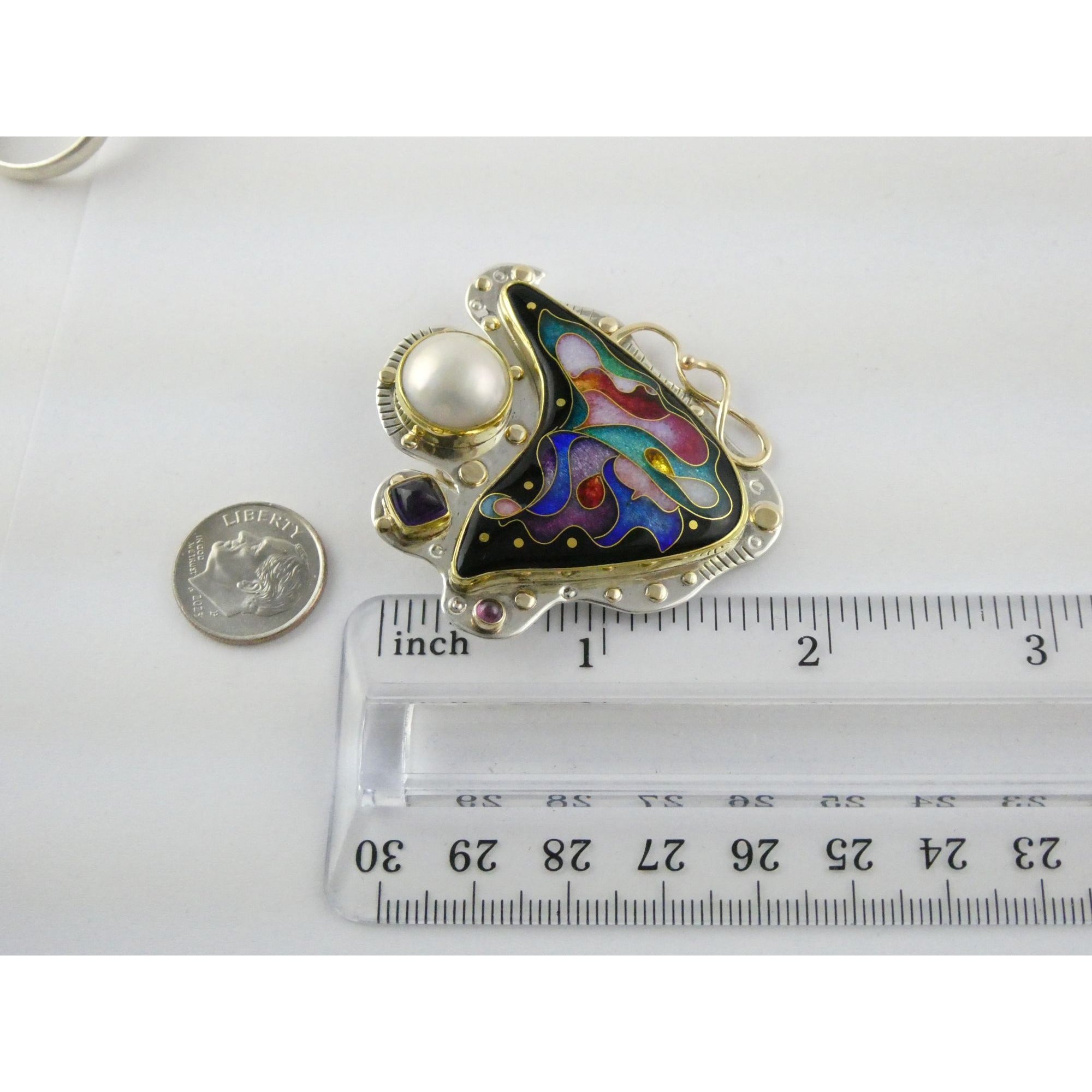Alexa and Peter Smarsh Sterling Silver 14k 22k Gold Enamel Pearl Pin Pendant