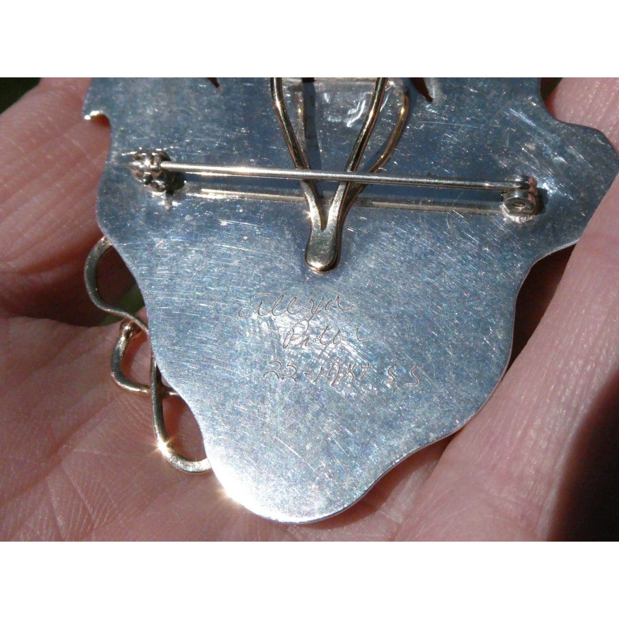 Alexa and Peter Smarsh Sterling Silver 14k 22k Gold Enamel Pearl Pin Pendant
