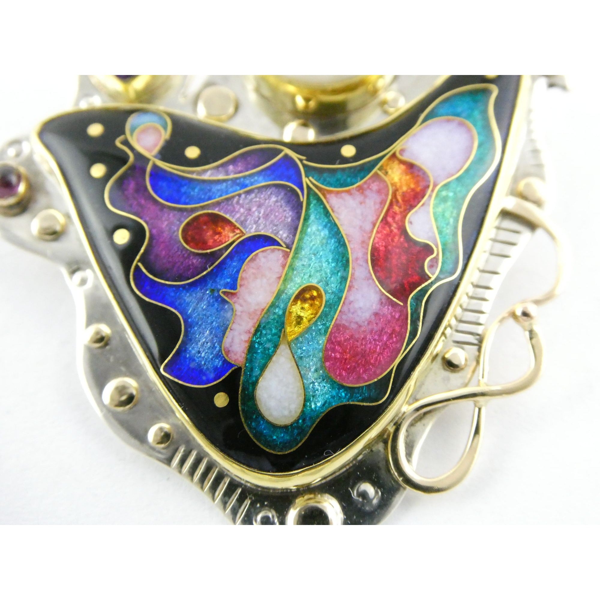Alexa and Peter Smarsh Sterling Silver 14k 22k Gold Enamel Pearl Pin Pendant