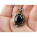 Sterling Silver Greek Key Design Black Onyx Pendant 925 4.6g 32mm Length