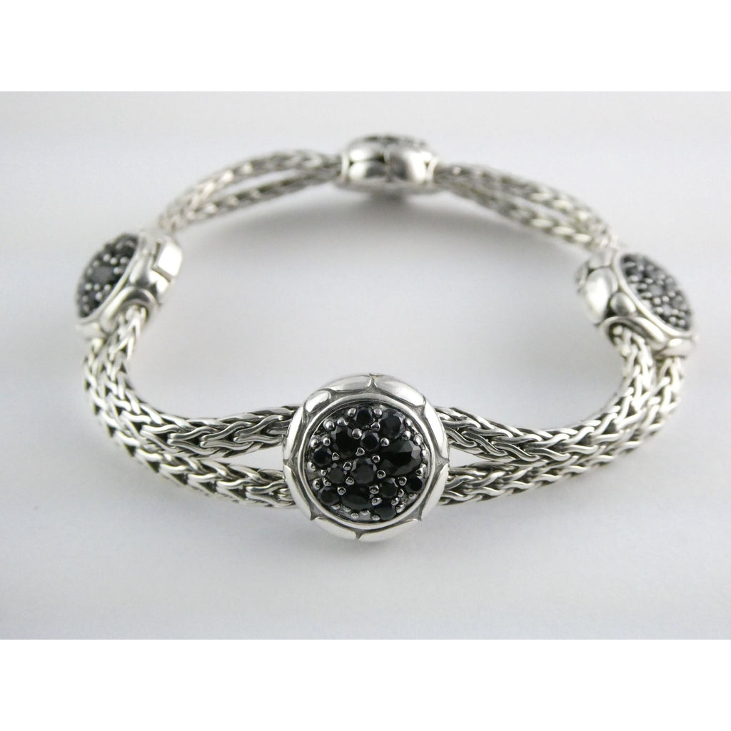 John Hardy Kali Sterling Silver Lava Fire Four Station Black Sapphire Bracelet