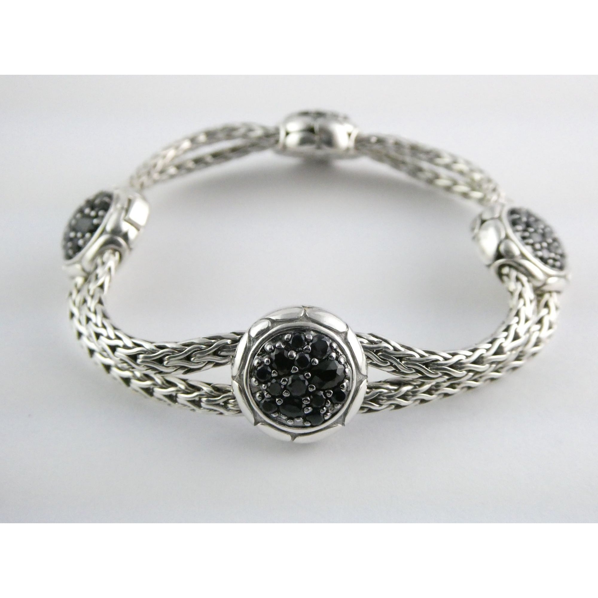 John Hardy Kali Sterling Silver Lava Fire Four Station Black Sapphire Bracelet