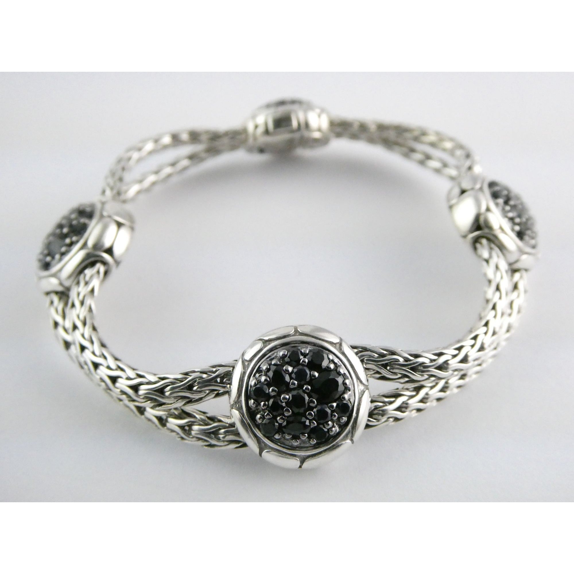 John Hardy Kali Sterling Silver Lava Fire Four Station Black Sapphire Bracelet