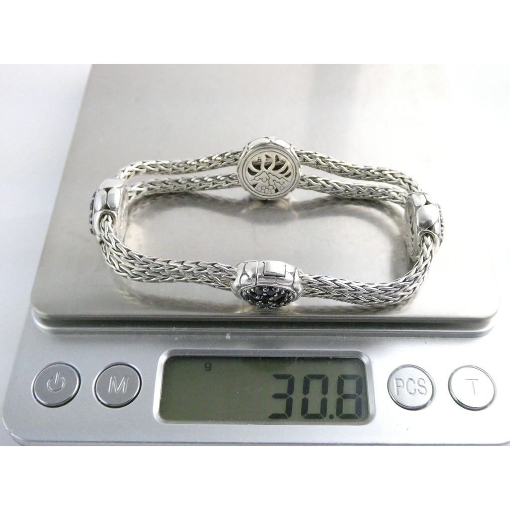 John Hardy Kali Sterling Silver Lava Fire Four Station Black Sapphire Bracelet