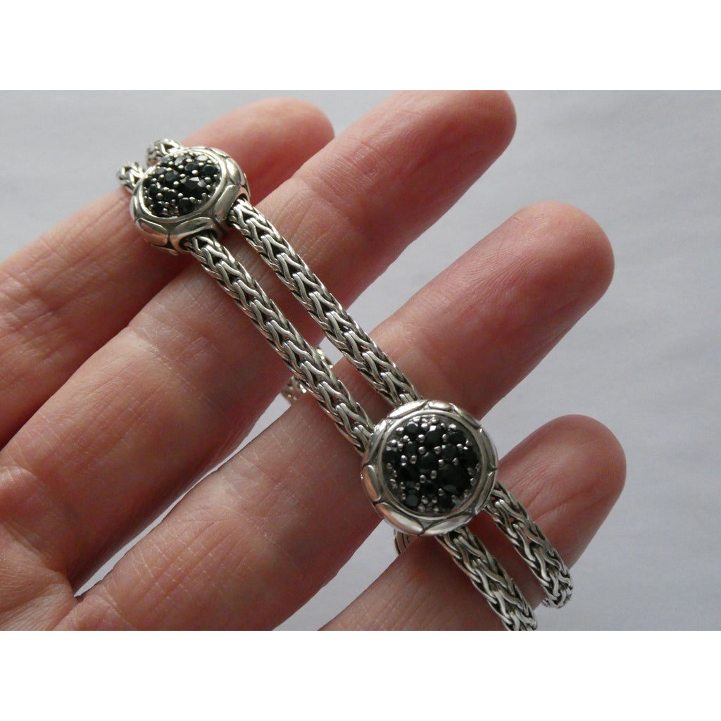 John Hardy Kali Sterling Silver Lava Fire Four Station Black Sapphire Bracelet