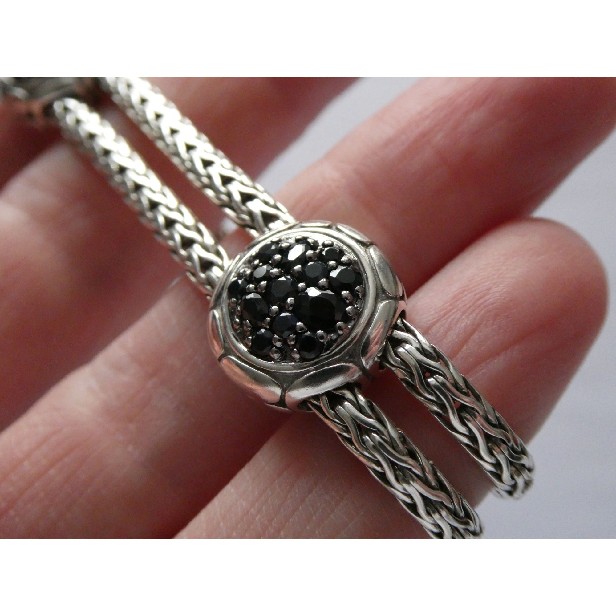 John Hardy Kali Sterling Silver Lava Fire Four Station Black Sapphire Bracelet
