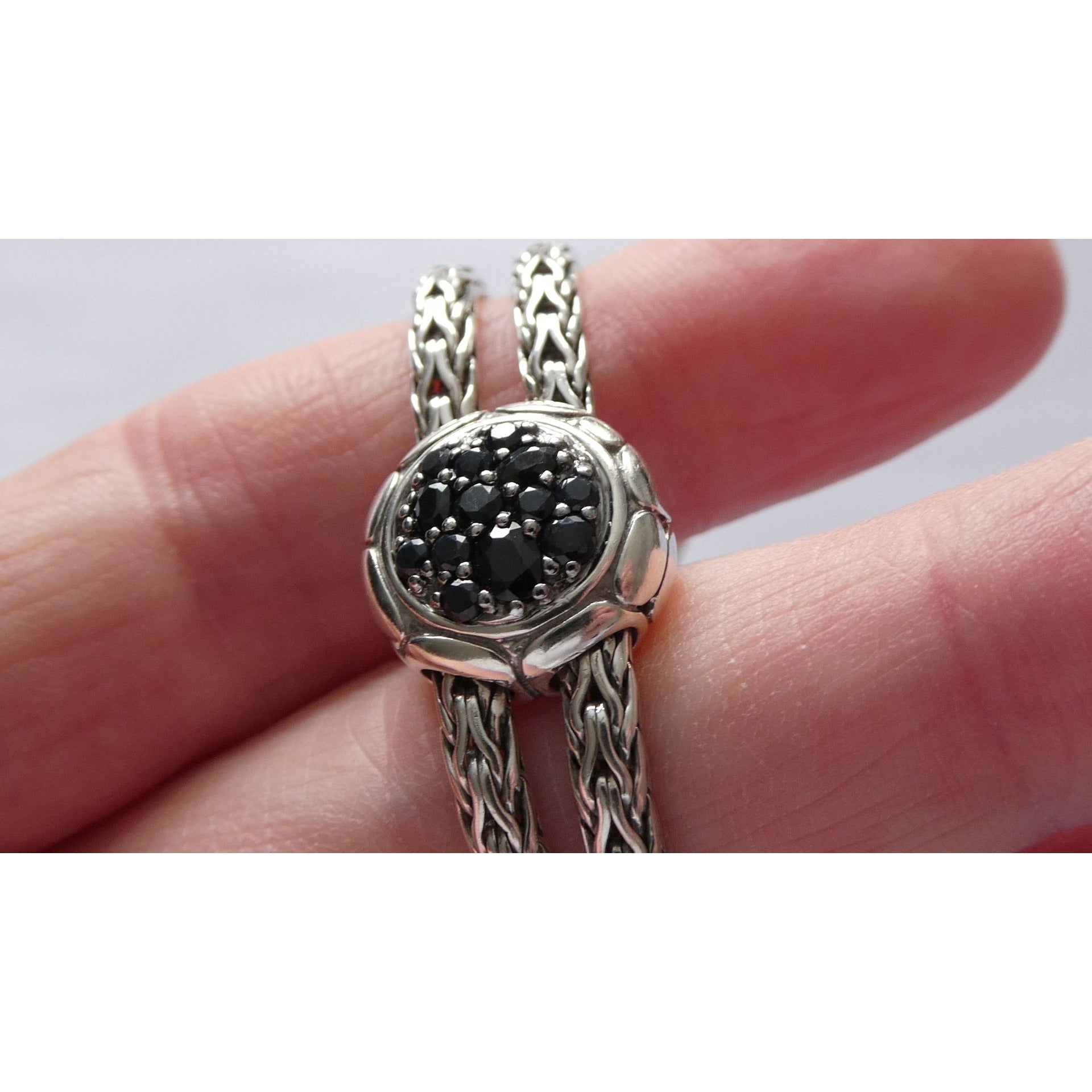 John Hardy Kali Sterling Silver Lava Fire Four Station Black Sapphire Bracelet