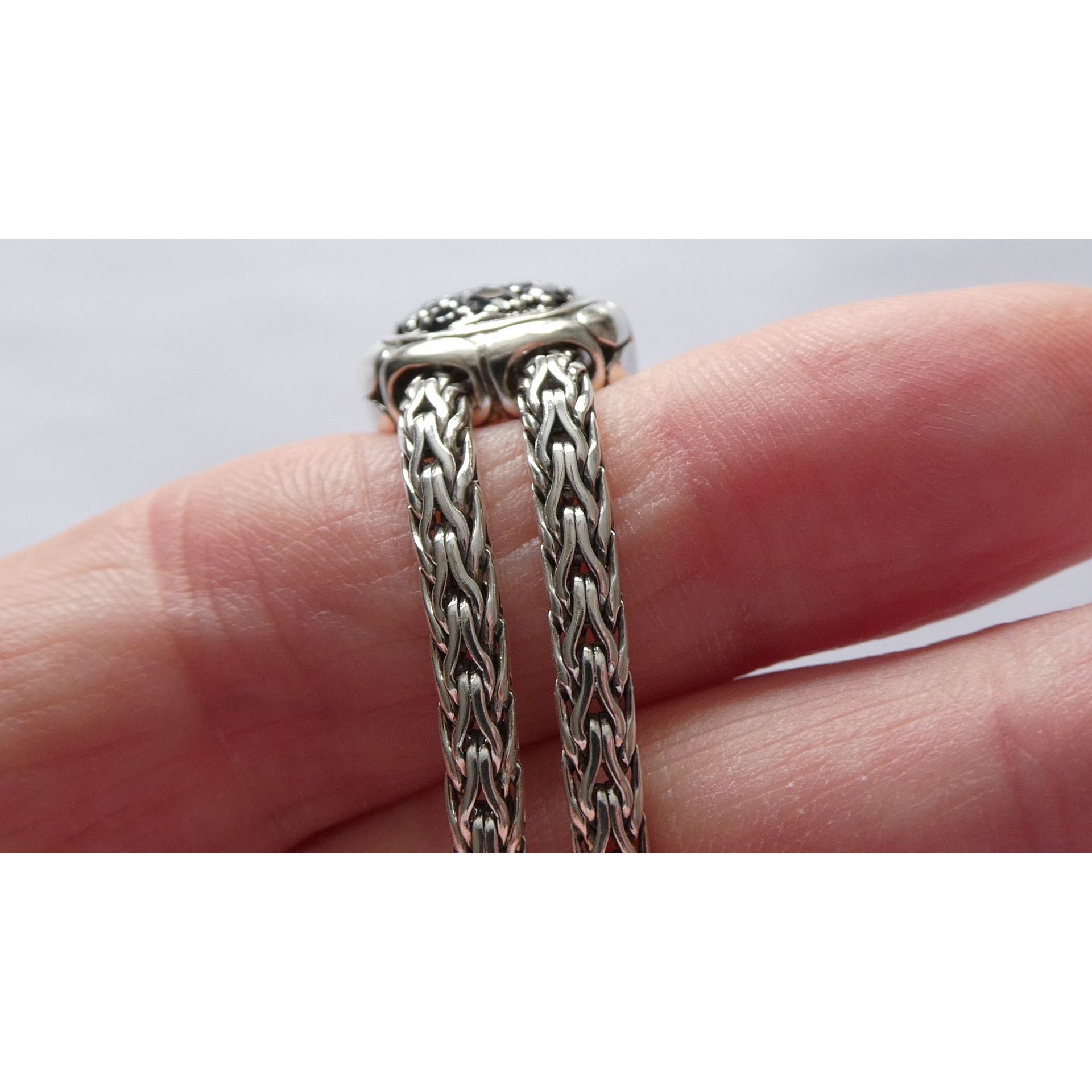 John Hardy Kali Sterling Silver Lava Fire Four Station Black Sapphire Bracelet