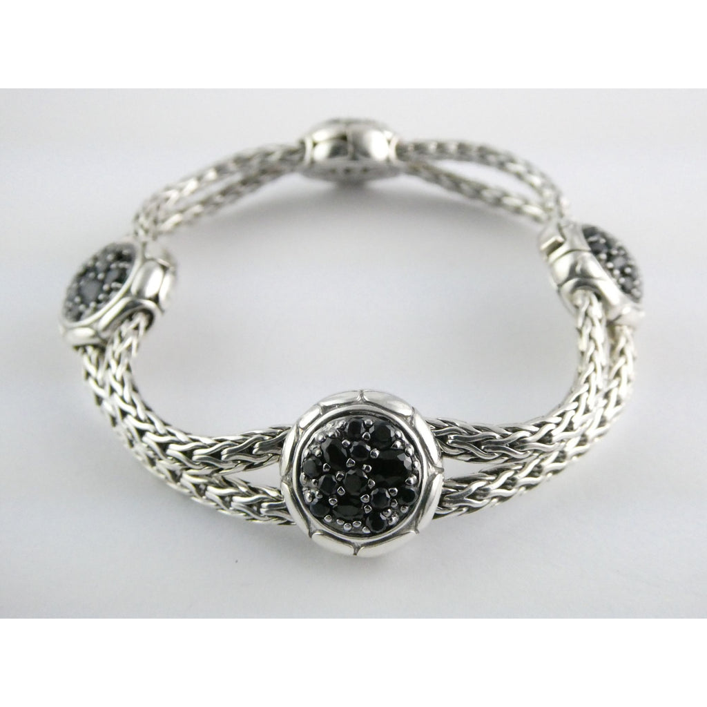 John Hardy Kali Sterling Silver Lava Fire Four Station Black Sapphire Bracelet